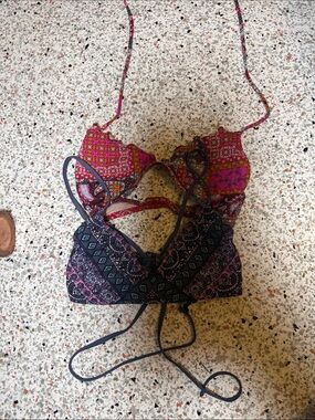 Patterned Pink and Navy Bikini Tops - Mixed Print